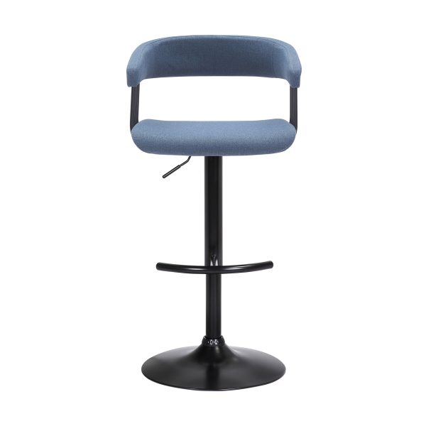 Blue and Black Fabric with Metal Swivel Adjustable Height Bar Chair - Image 2