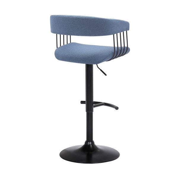 Blue and Black Fabric with Metal Swivel Adjustable Height Bar Chair - Image 4