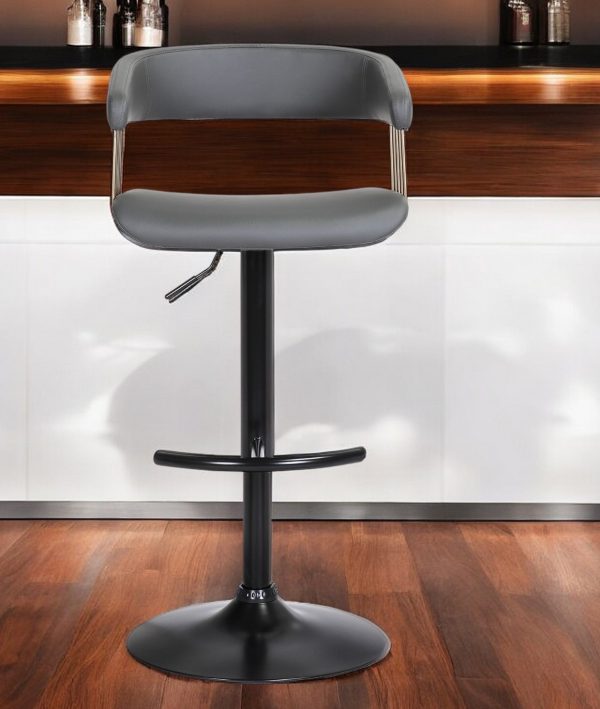 Gray and Black Faux Leather with Metal Swivel Adjustable Height Bar Chair - Image 2