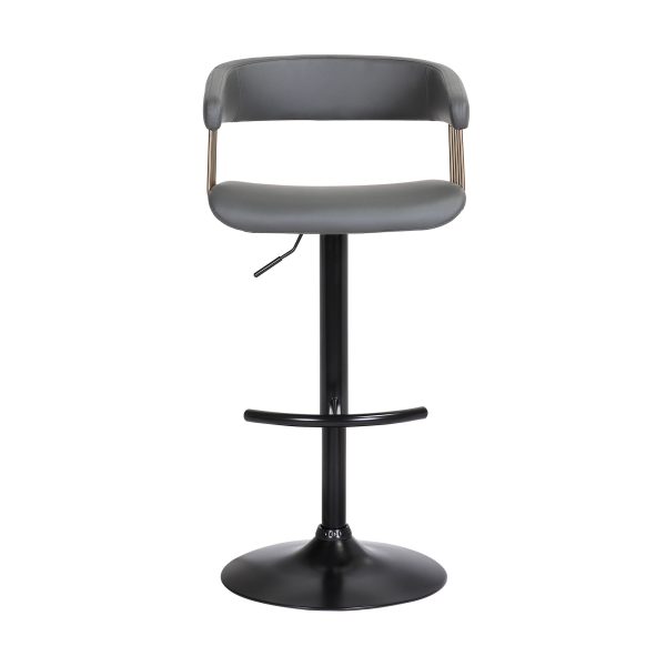 Gray and Black Faux Leather with Metal Swivel Adjustable Height Bar Chair - Image 3