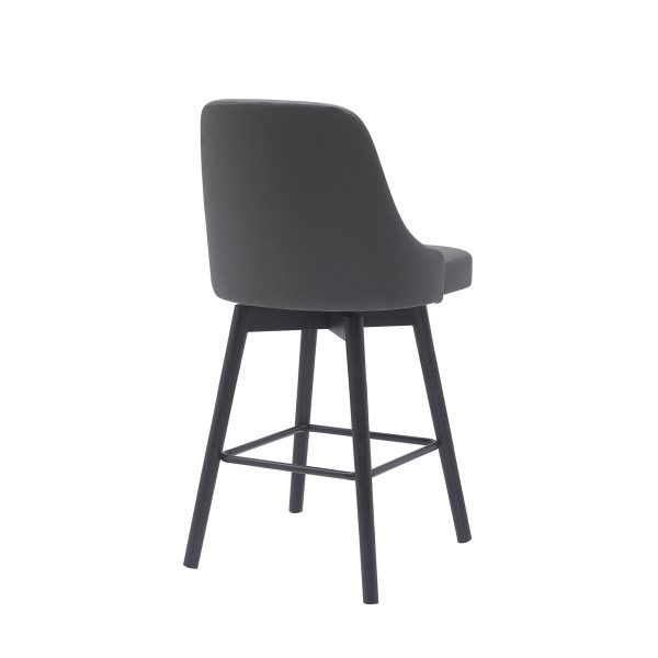 26" Gray and Black Faux Leather with Solid Wood Swivel Counter Height Bar Chair - Image 4