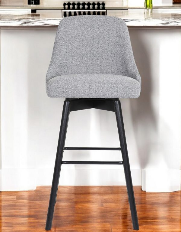 30" Light Gray and Black Fabric with Solid Wood Swivel Bar Height Bar Chair - Image 2