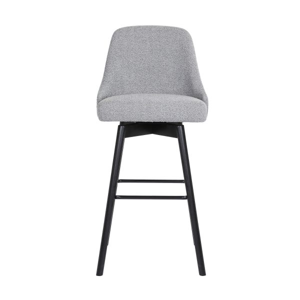 30" Light Gray and Black Fabric with Solid Wood Swivel Bar Height Bar Chair - Image 3