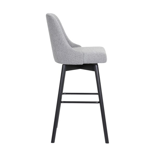 30" Light Gray and Black Fabric with Solid Wood Swivel Bar Height Bar Chair - Image 4