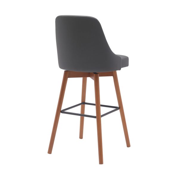 30" Gray and Wood Brown Faux Leather with Solid Wood Swivel Bar Height Bar Chair - Image 4