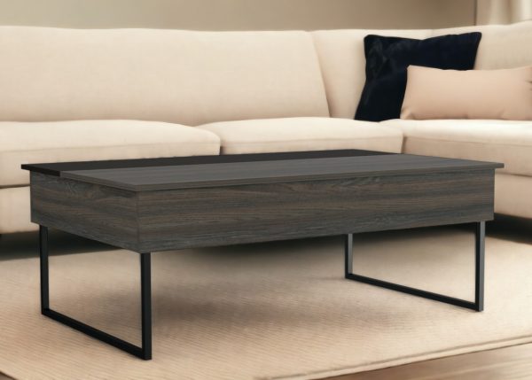 49" Espresso And Black Wood And Metal Lift Top Coffee Table