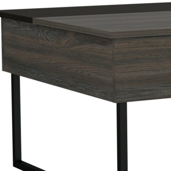 49" Espresso And Black Wood And Metal Lift Top Coffee Table - Image 4