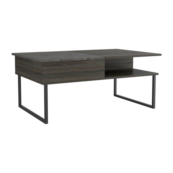 41" Espresso And Black Wood And Metal Lift Top Coffee Table With Shelf - Image 3