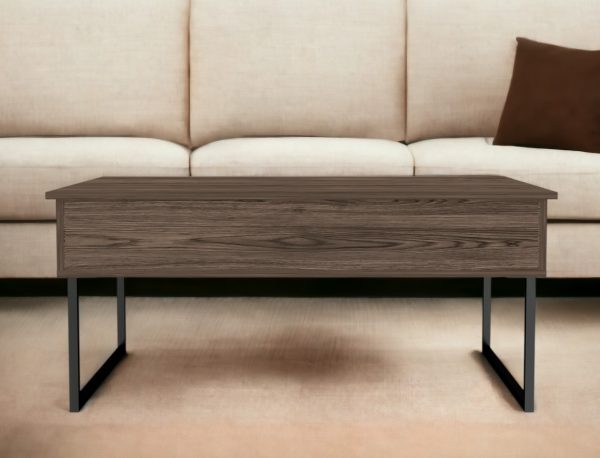 41" Brown And Black Wood And Metal Lift Top Coffee Table