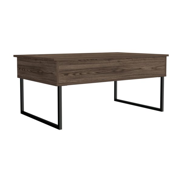 41" Brown And Black Wood And Metal Lift Top Coffee Table - Image 3
