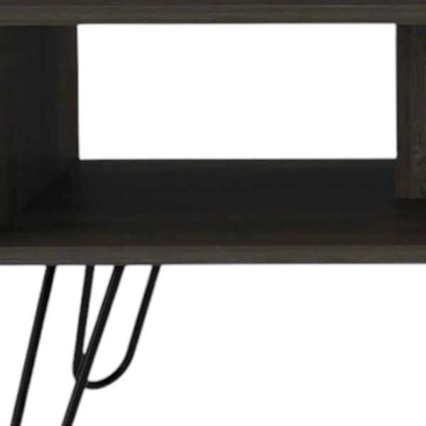 40" Espresso And Black Wood And Metal Coffee Table With Shelf - Image 4