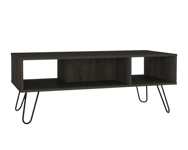 40" Espresso And Black Wood And Metal Coffee Table With Shelf - Image 3