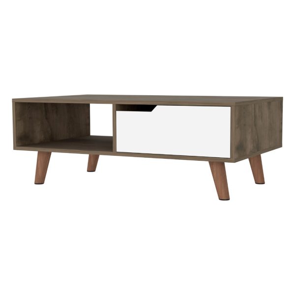 40" Brown And Brown and White Wood Coffee Table With Drawer And Shelf - Image 2