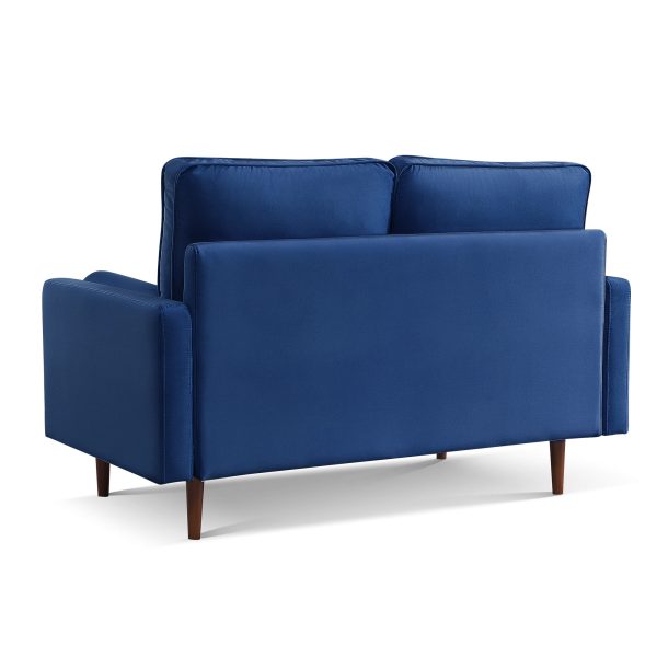 57" Blue And Dark Brown Velvet Loveseat and Toss Pillows - Image 4