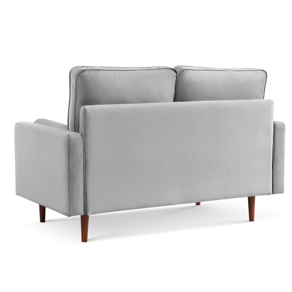 57" Gray And Dark Brown Velvet Loveseat and Toss Pillows - Image 4