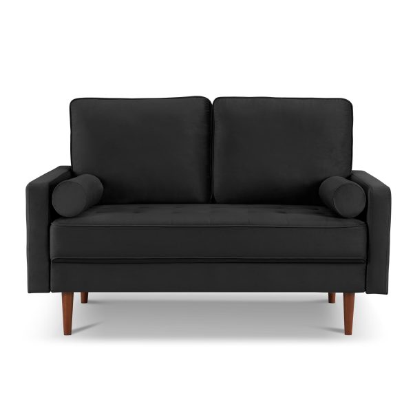 57" Black And Dark Brown Velvet Loveseat and Toss Pillows - Image 3