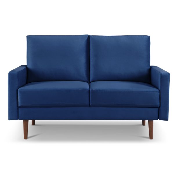 57" Blue And Dark Brown Velvet Loveseat - Image 3