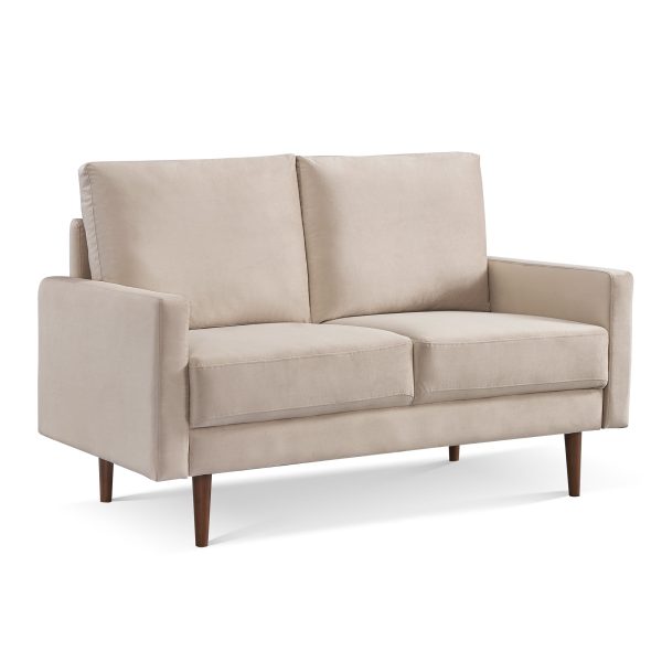 57" Beige And Dark Brown Velvet Loveseat - Image 3