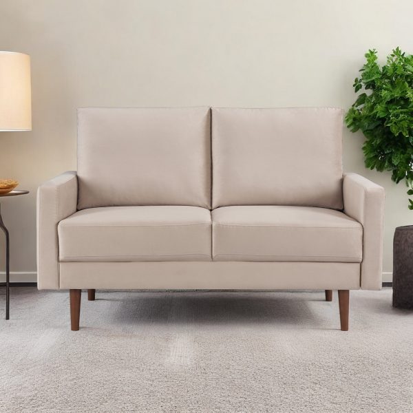 57" Beige And Dark Brown Velvet Loveseat - Image 2