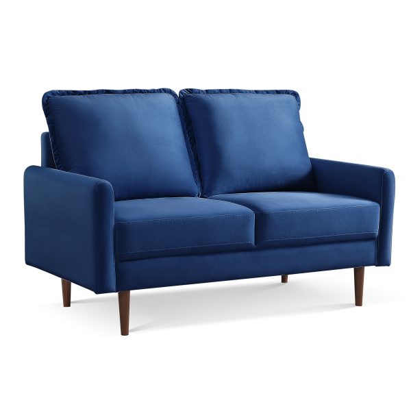 57" Blue And Dark Brown Velvet Loveseat - Image 3