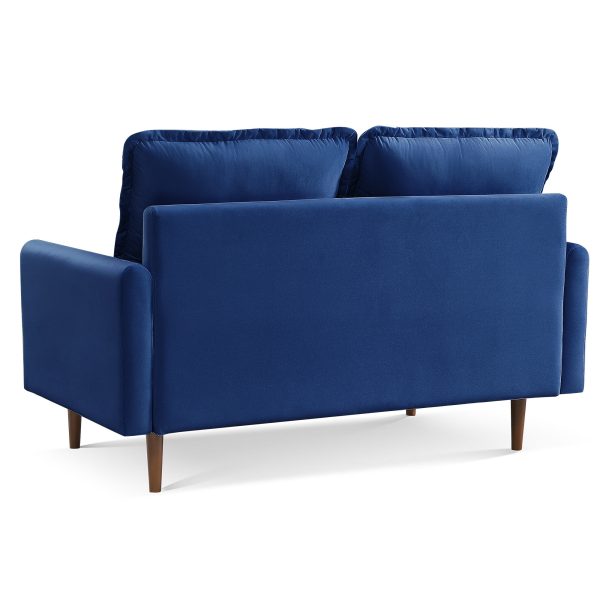 57" Blue And Dark Brown Velvet Loveseat - Image 4