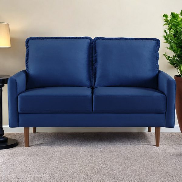 57" Blue And Dark Brown Velvet Loveseat - Image 2