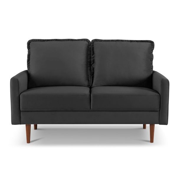 57" Black And Dark Brown Velvet Loveseat - Image 3