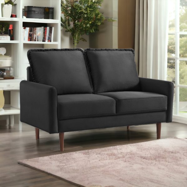 57" Black And Dark Brown Velvet Loveseat - Image 2