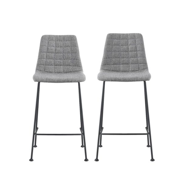 Set of Two 26" Light Gray and Black Fabric and Steel Low Back Counter Height Bar Chairs - Image 2