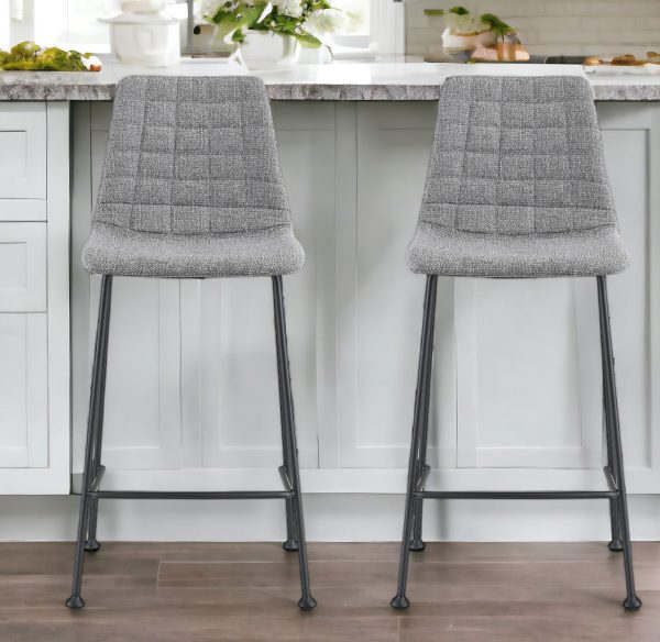 Set of Two 26" Light Gray and Black Fabric and Steel Low Back Counter Height Bar Chairs