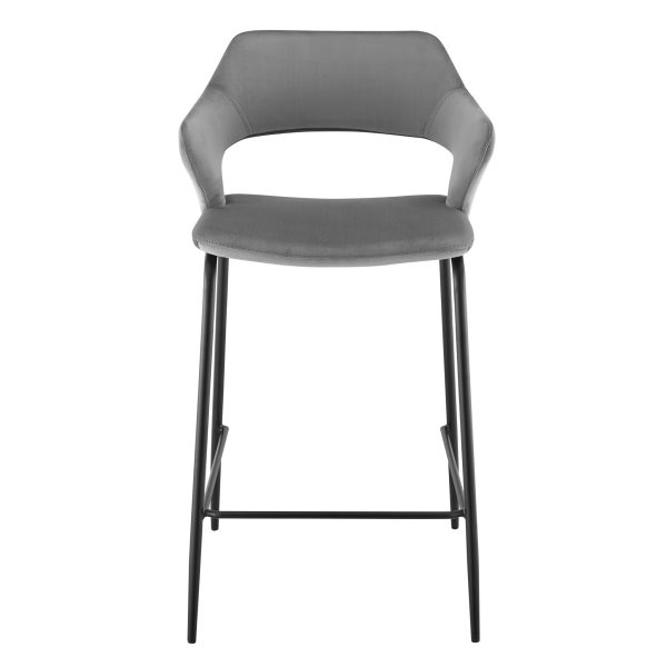 26" Gray and Black Velvet and Steel Low Back Counter Height Bar Chair - Image 3