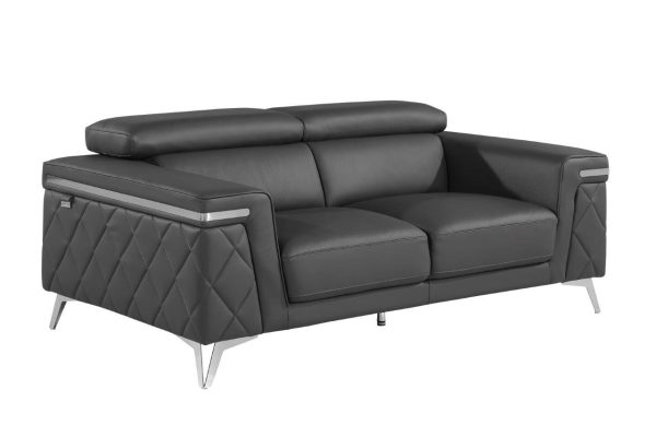 70" Dark Gray And Silver Metallic Leather Loveseat - Image 3