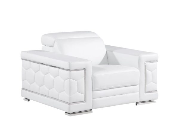 47" White and Silver Genuine Leather Lounge Chair - Image 2