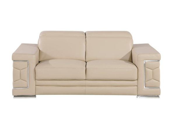 71" Beige And Silver Genuine Leather Loveseat - Image 3