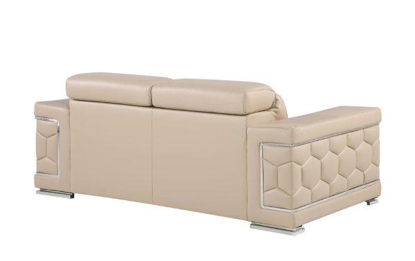 71" Beige And Silver Genuine Leather Loveseat - Image 4