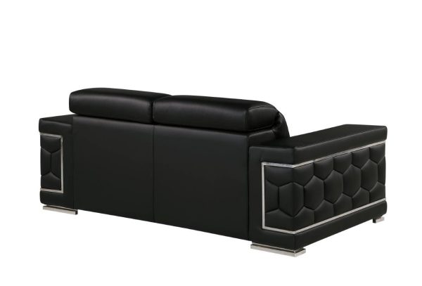 71" Black And Silver Genuine Leather Loveseat - Image 4