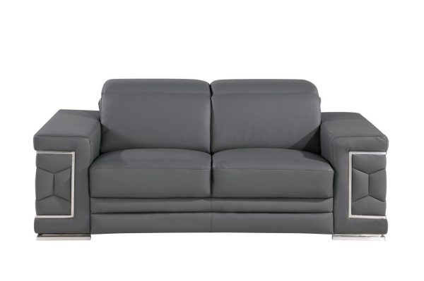 71" Gray And Silver Genuine Leather Loveseat - Image 4