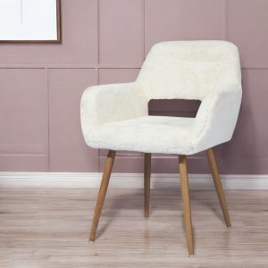 23" White And Brown Faux Fur Arm Chair