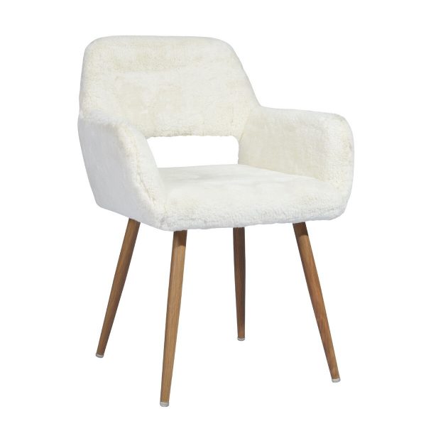 23" White And Brown Faux Fur Arm Chair - Image 3