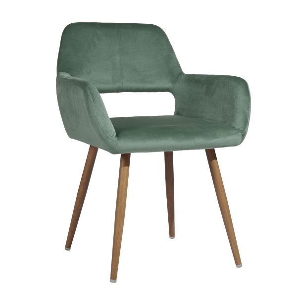 22" Green And Brown Velvet Arm Chair - Image 3