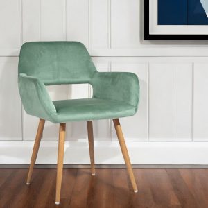 22" Green And Brown Velvet Arm Chair