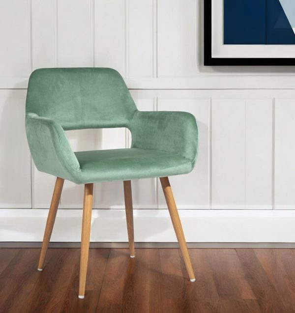 22" Green And Brown Velvet Arm Chair