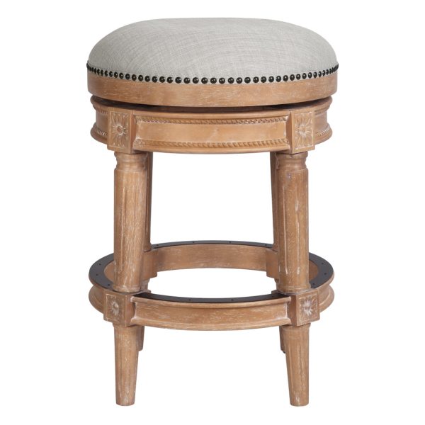 26" Beige And Natural Solid Wood Swivel Backless Counter Height Bar Chair - Image 3