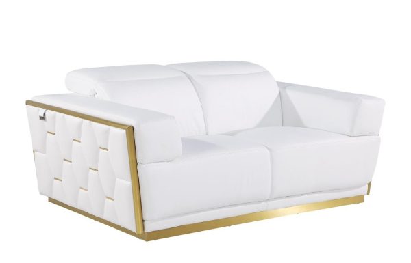 70" White And Silver Italian Leather Loveseat - Image 4