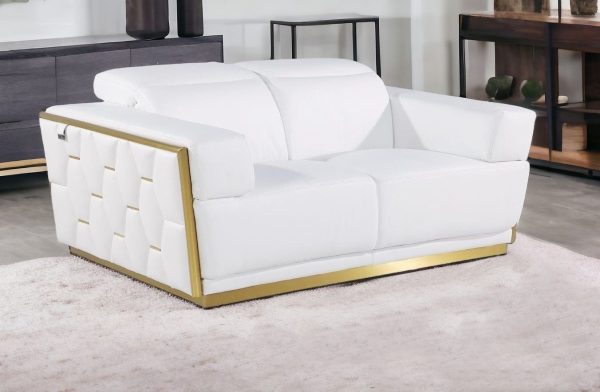 70" White And Silver Italian Leather Loveseat - Image 3