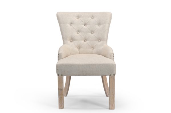24" Beige Fabric Tufted Arm Chair - Image 4