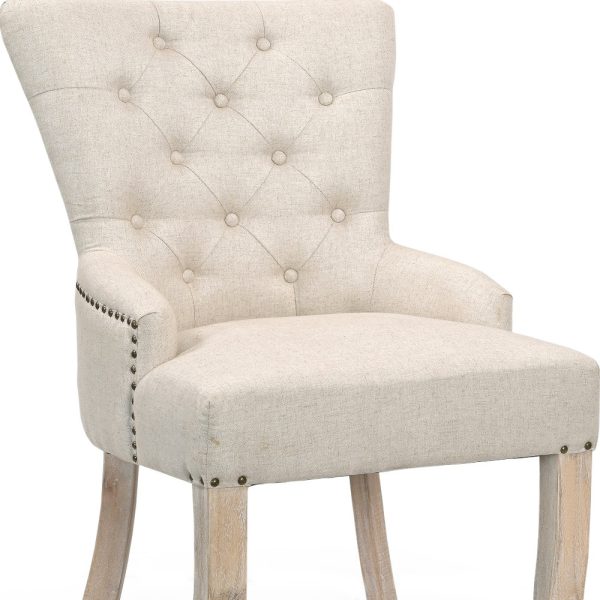 24" Beige Fabric Tufted Arm Chair - Image 3