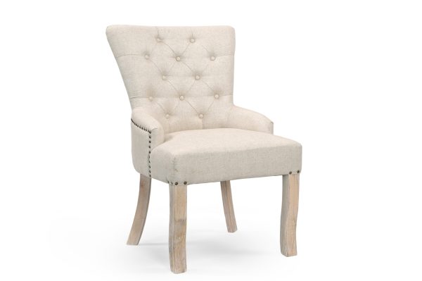 24" Beige Fabric Tufted Arm Chair - Image 2
