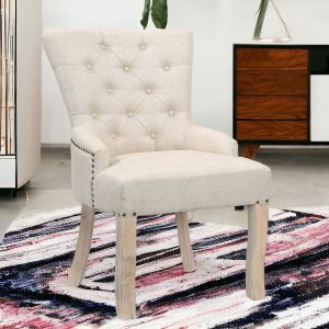 24" Beige Fabric Tufted Arm Chair