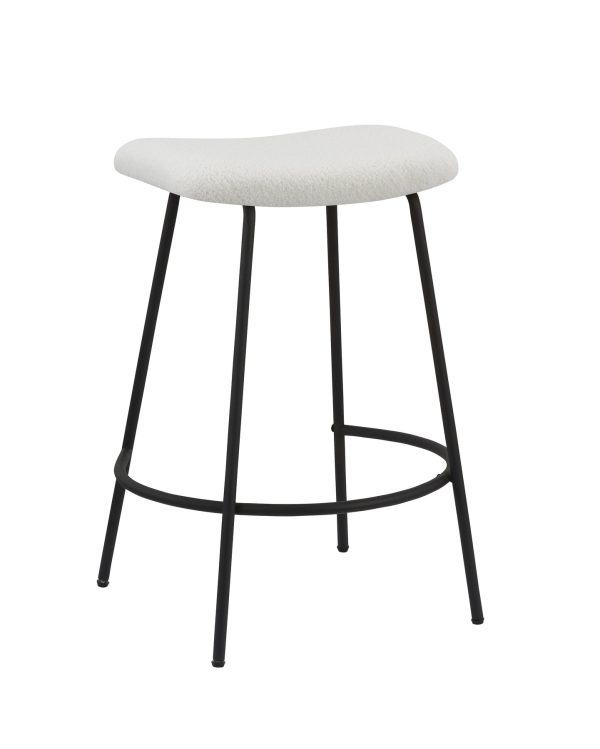 Set of Two 26" White And Black Faux Sherpa And Metal Backless Counter Height Bar Chairs - Image 3